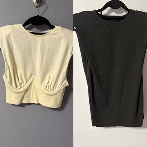 Bundle of two shoulder padded muscle tanks in yellow and black. Size Small